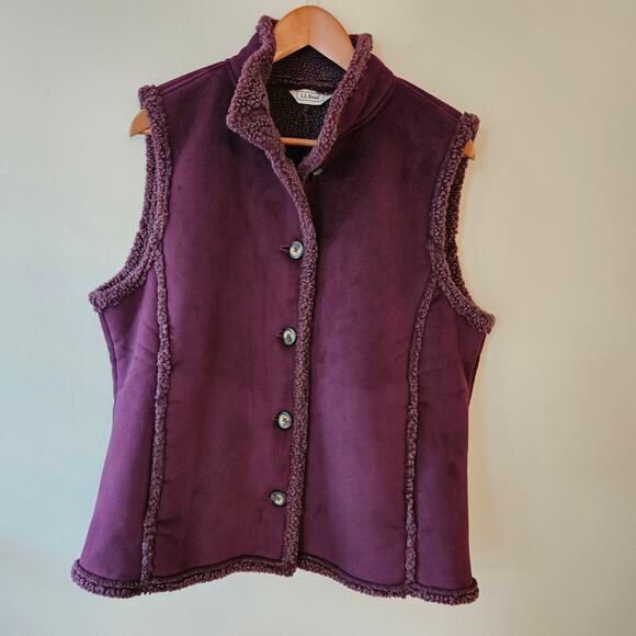 L.L. Bean Women's Shearling Vest, Size XL Burgundy Button Down Cabincore - Picture 1 of 5